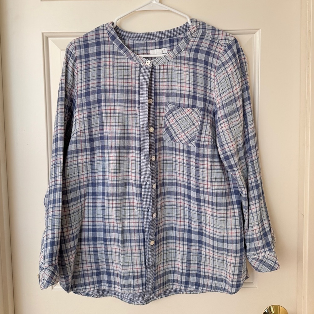 J.Jill Plaid Long Sleeve Button Up Top